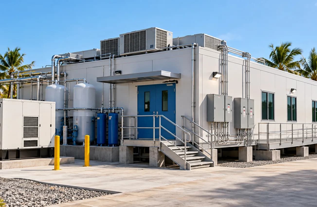 Free-standing RESPAND power and water resilience pod with water treatment and tanks